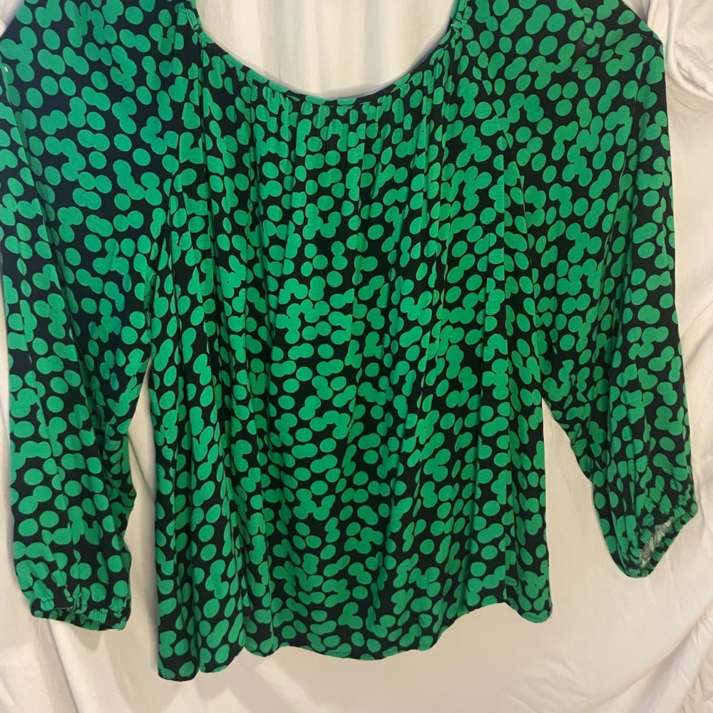 Beautiful black w/ green polka dot, AVA VIV tunic top